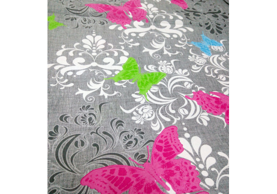 Dekorační dětská bavlněná látka vzor Motýlci na šedém 