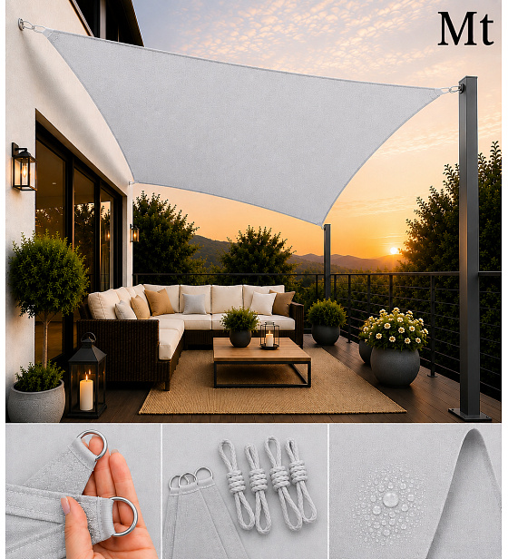 Żagiel przeciwsłoneczny wodoodporny 3x3 m, Oxford 165 g/m², szary