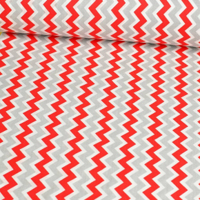 Tkanina bawełniana wzór zygzak szary czerwony