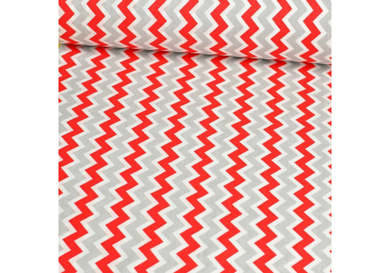Dekorační dětské bavlněné látky metráž Cikcak barva šedá a červená