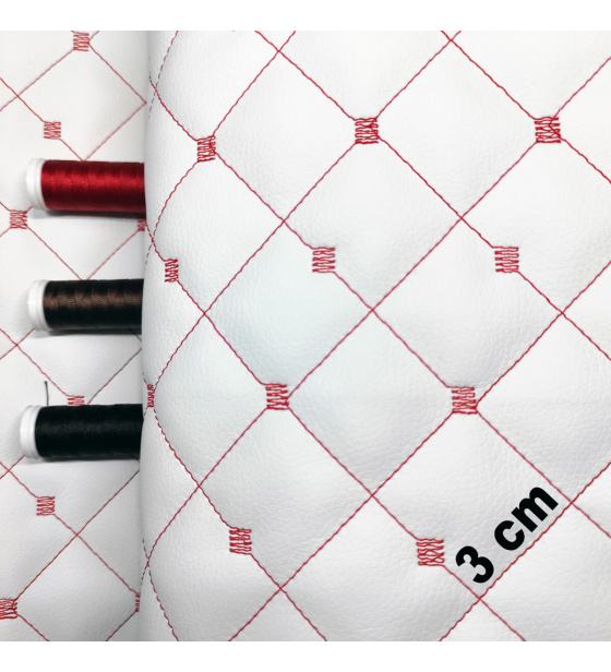 Ekokůže MIX 3x3 cm barva bílo červená prošívaná, metráž, 145 cm