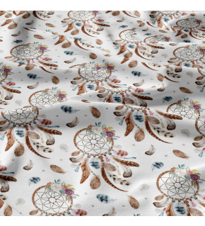 Tkanina bawełniana brązowe Łapacze snów na białym