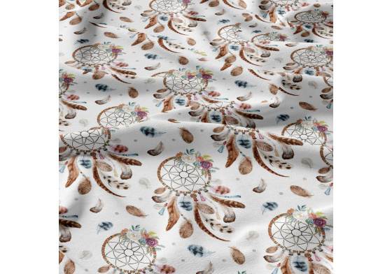 Tkanina bawełniana brązowe Łapacze snów na białym