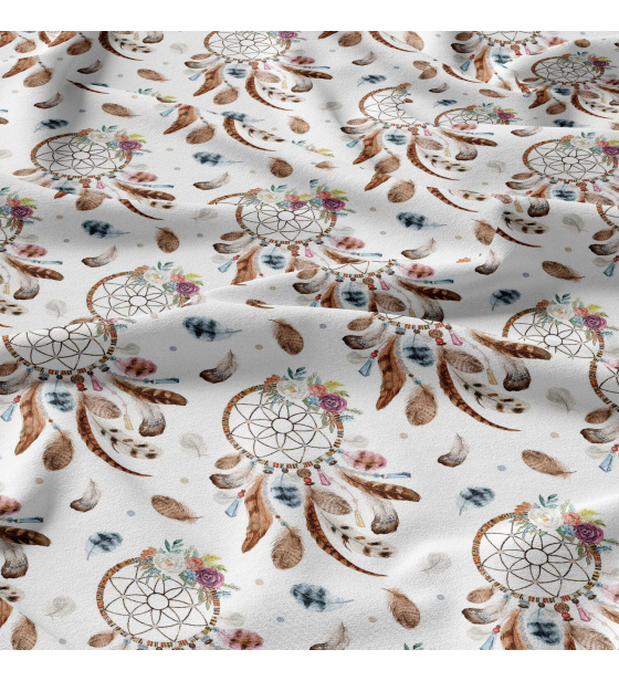 Tkanina bawełniana brązowe Łapacze snów na białym