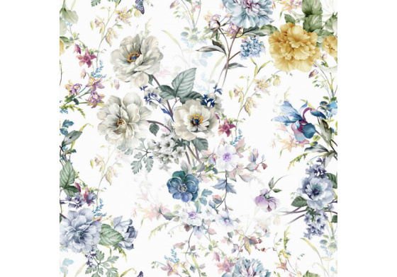 Welurowa tkanina obiciowa z nadrukiem wzór Kwiaty na białym tle