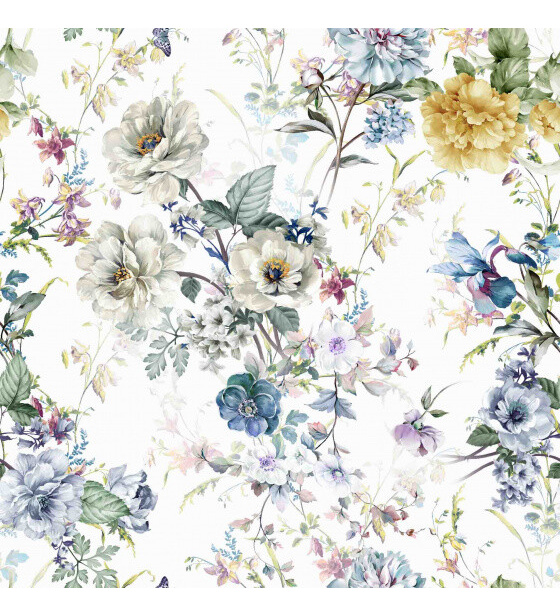 Welurowa tkanina obiciowa z nadrukiem wzór Kwiaty na białym tle