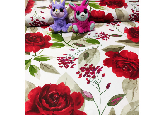 Tkanina bawełniana  kwiaty na białym tle