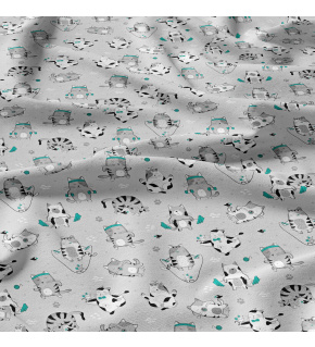 Tkanina bawełniana wzór szare koty na szarym tle