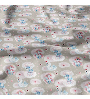 Tkanina bawełniana wzór bajkowy świat na szarym tle