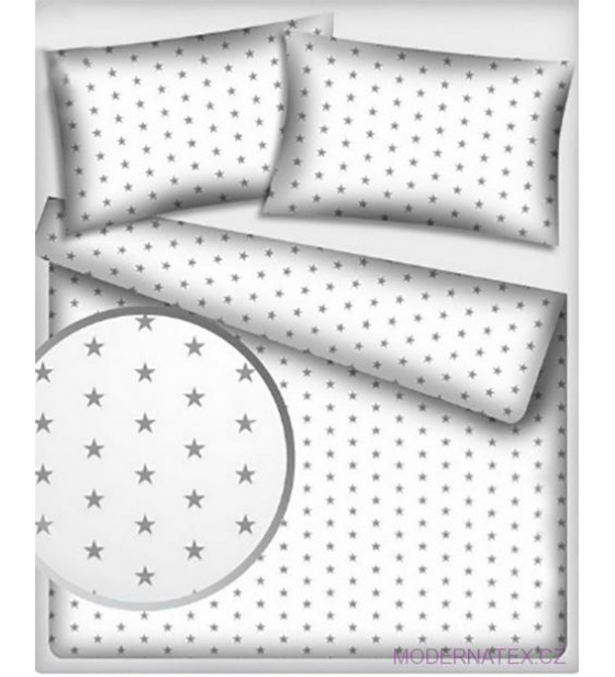 Dětská dekorační bavlněná látka vzor hvězdy šedé na bílém 