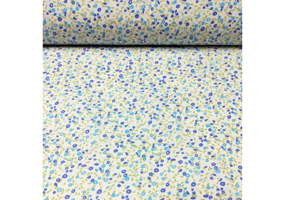 Tkanina bawełniana wzór Fioletowе Niebieskiе Mini kwiatuszki na białym tle