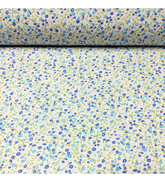 Tkanina bawełniana wzór Fioletowе Niebieskiе Mini kwiatuszki na białym tle