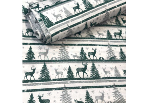 Świąteczna tkanina bawełniana wzór Skandinawski Zielony na białym tle