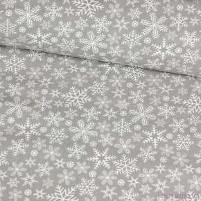 Tkanina bawełniana świąteczna wzór białe śnieżynki na szarym tle