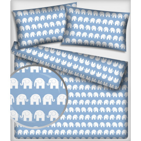 Tkanina bawełniana wzór białe słonie na niebieskim tle 