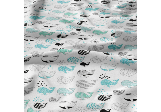Tkanina bawełniana niebieskie i szare wieloryby