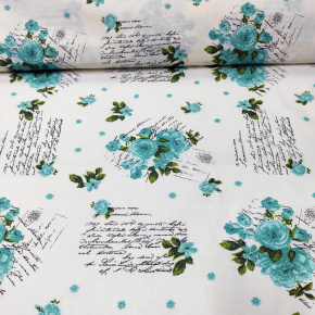 Bawełniana tkanina dekoracyjna dla dzieci z turkusowym kwiatowym wzorem