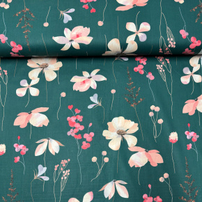 Tkanina bawełniana wzór Kwiaty na Zielonym