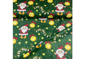 Świąteczna tkanina bawełniana wzór świąteczny na zielonem tle Świąteczna tkanina bawełniana wzór świąteczny na zielonem tle