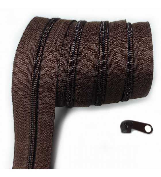 Zip spirálový Hnědý 5 mm metráž 