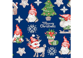 Świąteczna tkanina bawełniana wzór RUDOLF na niebieskim tle Świąteczna tkanina bawełniana wzór RUDOLF na niebieskim tle