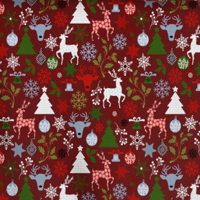 Tkanina bawełniana wzór świąteczny na bordowem tle