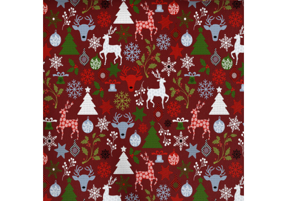 Vánoční látka, metráž 160 cm, vzor MIX bordo