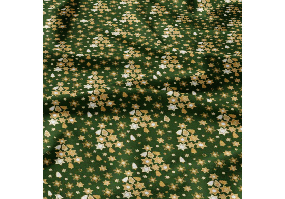 Świąteczna tkanina bawełniana wzór Gwiazdki Świąteczne na zielonym tle