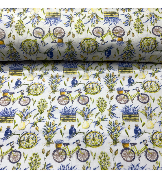 Bavlněné látký vzor Kytíčky a Kolo na bílém