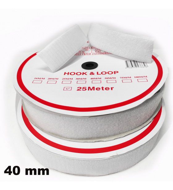 Pásek na suchý zip našívací Háček a Smyčka set bílý 40 mm x 25 bm