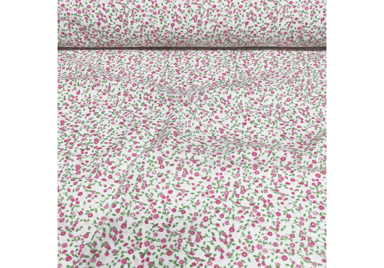 Tkanina bawełniana wzór czerwono-szare kwiaty na białym tle