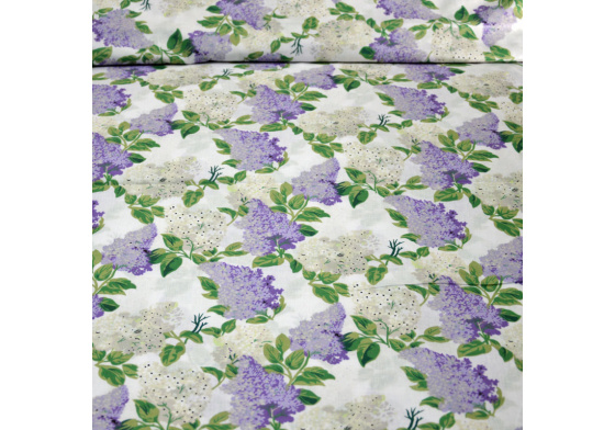 Dekorační dětská bavlněná látka vzor Větve šeříká bílé na bílém