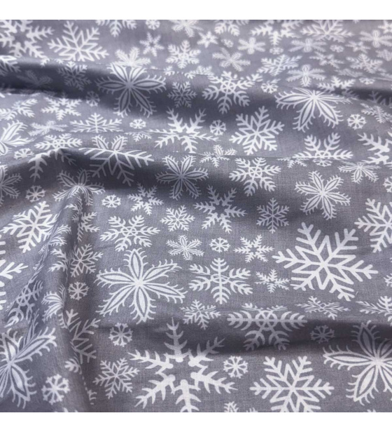 Christmas cotton fabric, by the meter, width 160 cm, White Snowflakes on Gray