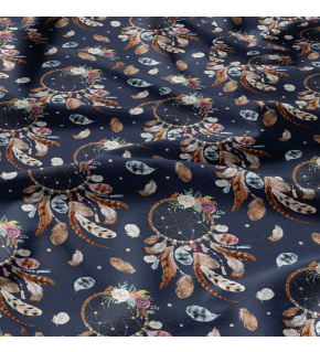 Tkanina bawełniana brązowe Łapacze snów na granatowym