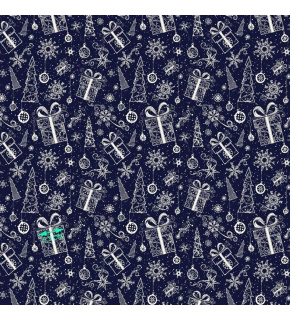 Świąteczna tkanina bawełniana wzór na granatowym tle