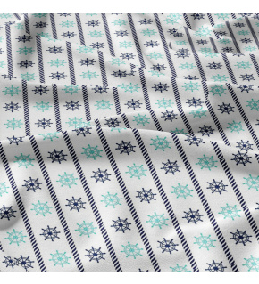 Tkanina bawełniana wzór niebiesko-granatowe stery i pasy