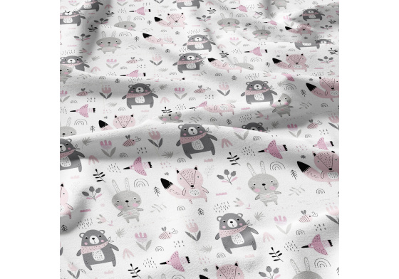 Bavlněné látky, metráž. Zvířátka Růžové na Bílém