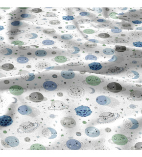 Tkanina bawełniana wzór Świat Planet niebieski