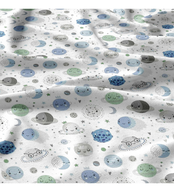 Tkanina bawełniana wzór Świat Planet niebieski