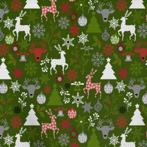 Tkanina bawełniana wzór świąteczny zielonym tle
