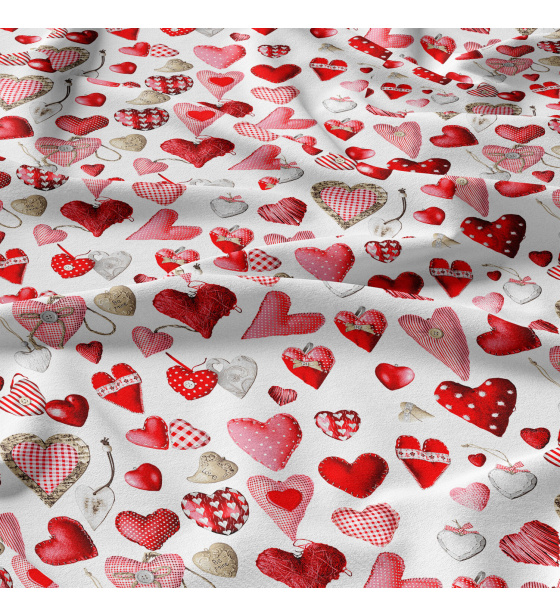 Tkanina bawełniana wzór wielokolorowe serca na białym tle
