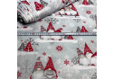 Świąteczna tkanina bawełniana wzór szaro-czerwone Skrzaty