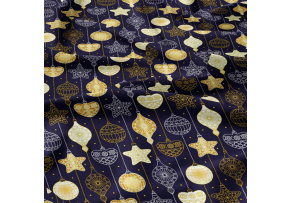 Tkanina bawełniana wzór białe bombki na granatowym tle Tkanina bawełniana wzór białe bombki na granatowym tle