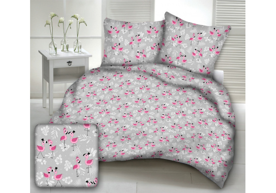 Bavlněné látky vzor Plameňák baby na šedém