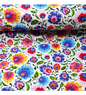 Tkanina bawełniana wzór bukiety kwiatowe kolorowe na białym