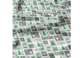 Tkanina bawełniana wzór świąteczny zielono - szary Tkanina bawełniana wzór świąteczny zielono - szary