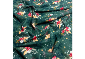 Świąteczna tkanina bawełniana wzór na zielonem tle Świąteczna tkanina bawełniana wzór na zielonem tle