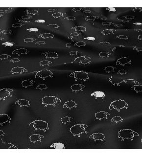 Tkanina bawełniana wzór białe owce na czarnym tle