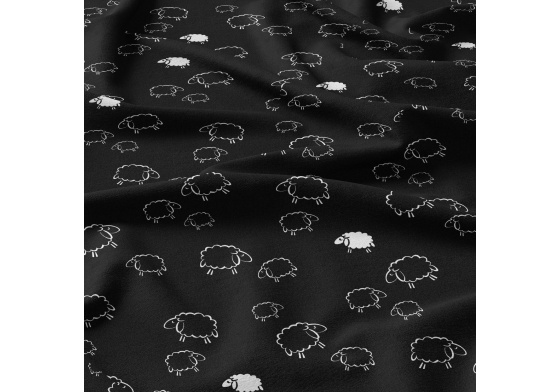 Tkanina bawełniana wzór białe owce na czarnym tle