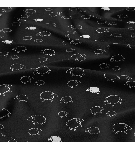 Tkanina bawełniana wzór białe owce na czarnym tle